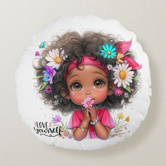 女予測できなの子は枕を愛する ラウンドクッション (正面)