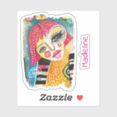 女予測できなカラフルお洒落子のピンクの髪の追加の名前 シール (シート)