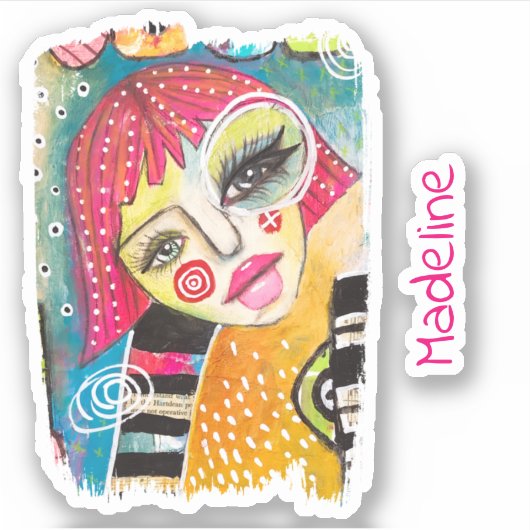 女予測できなカラフルお洒落子のピンクの髪の追加の名前 シール (正面)