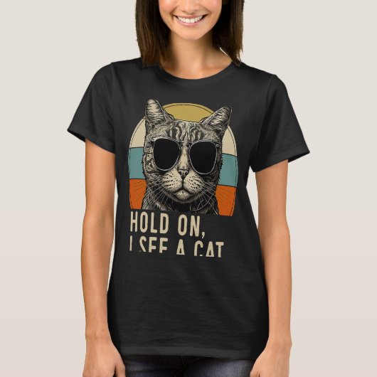 女人用の猫おもしろい猫Dを見る Tシャツ (正面)