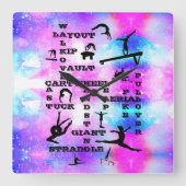 女体操スキルアクリルウォールクロック スクエア壁時計 (正面)