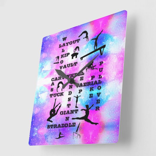 女体操スキルアクリルウォールクロック スクエア壁時計 (傾斜)