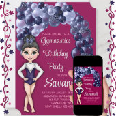 女体操バースデーパーティーブルーとマゼンタ 招待状