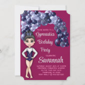 女体操バースデーパーティーブルーとマゼンタ 招待状 (正面)