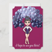 女体操バースデーパーティーブルーとマゼンタ 招待状 (裏面)