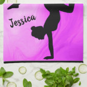 女体操パープルスワールパーソナライズされた キッチンタオル (折り畳み)