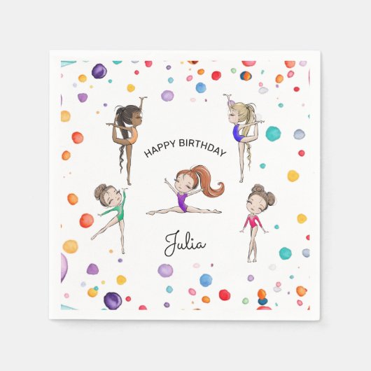 女体操レインボーバルーン誕生日パーティー スタンダードカクテルナプキン (正面)