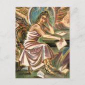 女作家考えの水色絵画 ポストカード (正面)