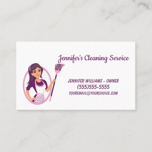 女保人が箒を持って家を出る 名刺 (正面)