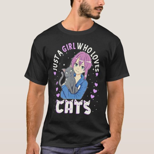 女児のための猫を愛する女の子Ca Tシャツ (正面)