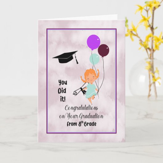 女児の卒業8年生 カード (黄色い花)