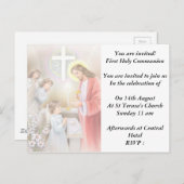 女児を招待するための最初の聖餐式の確認 インビテーションポストカード (正面/裏面)