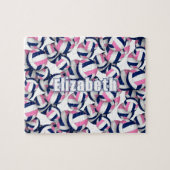 女児名ピンクブルーのバレーボールパターン ジグソーパズル (横)