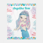 女児用コーラルリーフブランケット付きセルフィー人魚 フリースブランケット (正面)