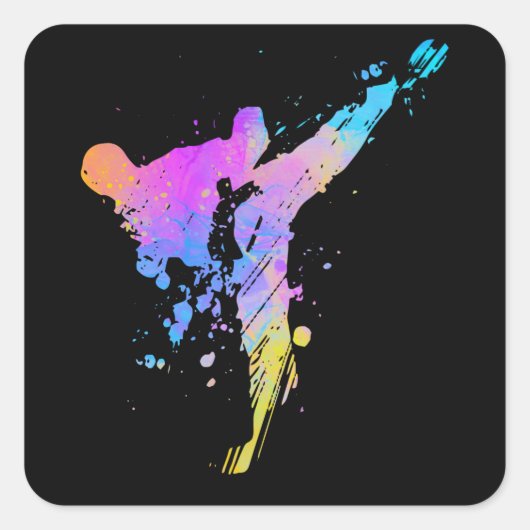 女児用テコンドカラフルー空手シルエット スクエアシール (正面)