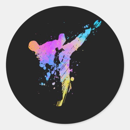 女児用テコンドカラフルー空手シルエット ラウンドシール (正面)