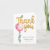 女児用ピンクバルーン赤ちゃんシャワーサンキューカード サンキューカード (正面)