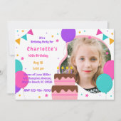 女写真かわいいピンク紫の誕生日パーティー 招待状 (正面)