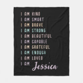 女前向き性ブラックのパーソナライズされた肯定 フリースブランケット (正面)