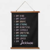 女前向き性ブラックのパーソナライズされた肯定 吊り下げ型タペストリー (正面)