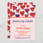 「女友達と一緒にお祝いしよう」ピンクと赤のバレンタインモダンな招待状 招待状 (正面/裏面)