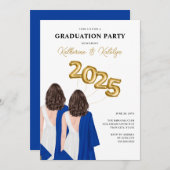 女双子ポートレート卒業パーティー 招待状 (正面/裏面)