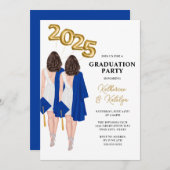 女双生児の卒業式パーティー 招待状 (正面/裏面)