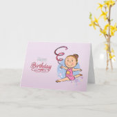 女図解入りの、写真付きのの子リズミカル体操選手誕生日カード カード (黄色い花)