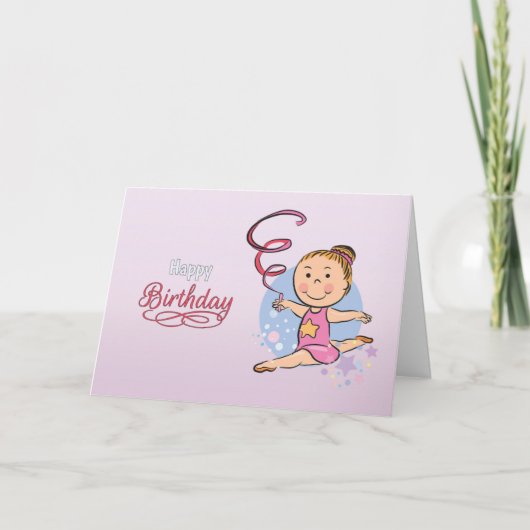 女図解入りの、写真付きのの子リズミカル体操選手誕生日カード カード (正面)