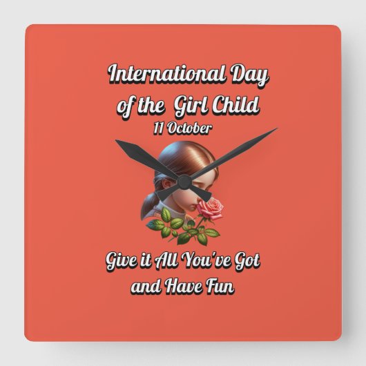 女国際的の日。おもしろい スクエア壁時計 (正面)