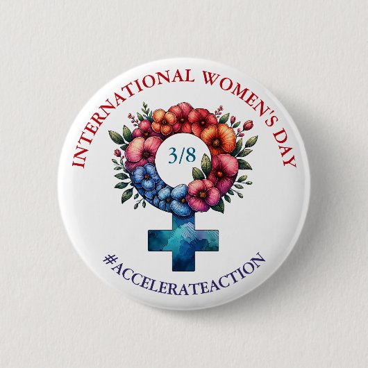 女国際的の日 | アクションの高速化 缶バッジ (正面)