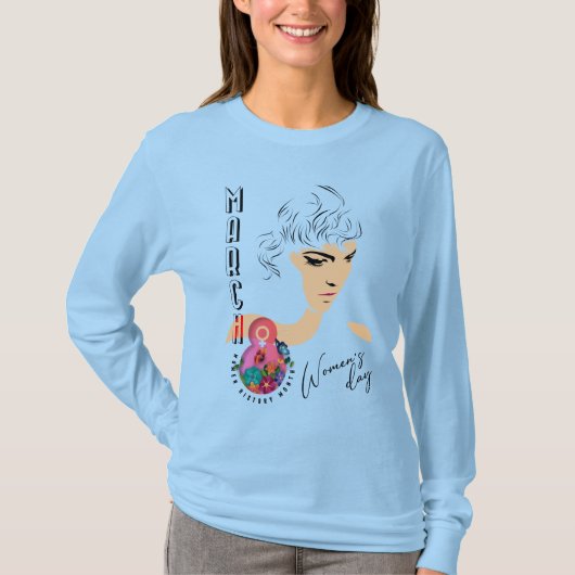 女国際的の日 |女性の長袖 Tシャツ (正面)
