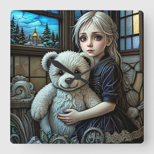 女失ったの子 スクエア壁時計 (正面)