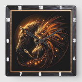 女威厳のある馬の結び白熱［赤熱］光を放つ付 スクエア壁時計 (正面)