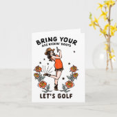 女子おもしろいゴルフティー女性のカーボーイ女子ゴルファーTee F カード (黄色い花)