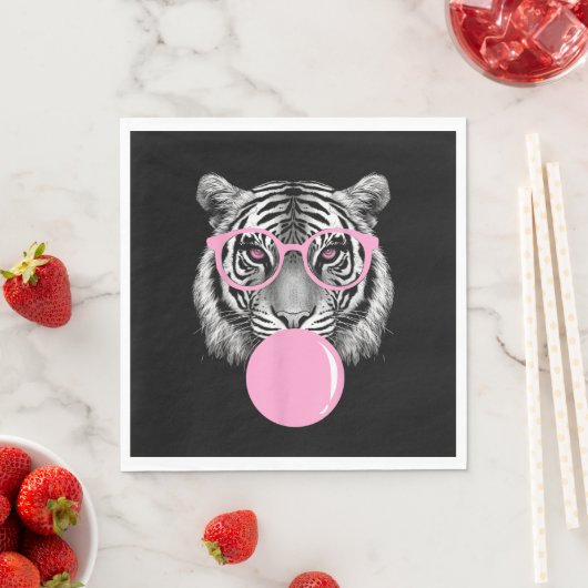 女子おもしろいタイガーグラス&ピンクバブルガムAnim スタンダードランチョンナプキン (インサイチュ)
