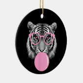 女子おもしろいタイガーグラス&ピンクバブルガムAnim セラミックオーナメント (右)