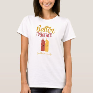 女子おもしろいパーソナライズされたマスタードケチャップカップル Tシャツ