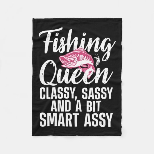 女子おもしろいフィッシュイン用魚釣りクイーンデザイン フリースブランケット (正面)