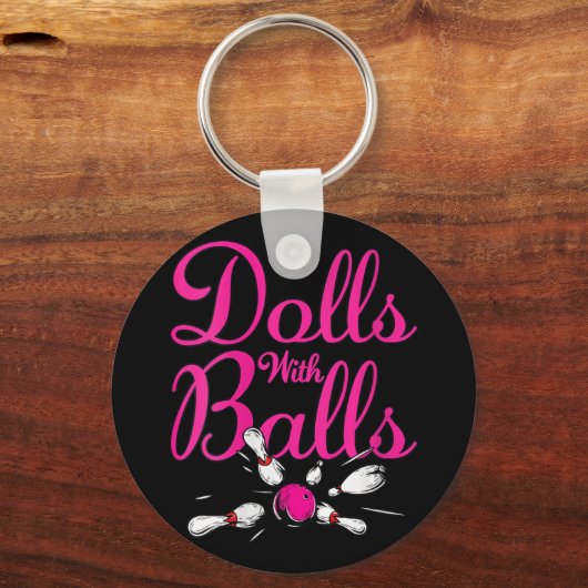 女子おもしろい女子ボーリングチーム名人形W キーホルダー (正面)