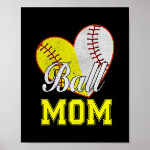 女子おもしろい野球のボール母ソフトボール贈り物 ポスター