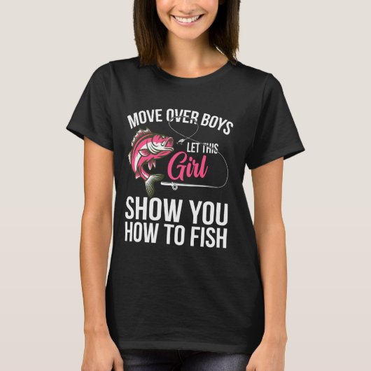 女子おもしろい魚釣り漁師Fis用デザイン Tシャツ (正面)