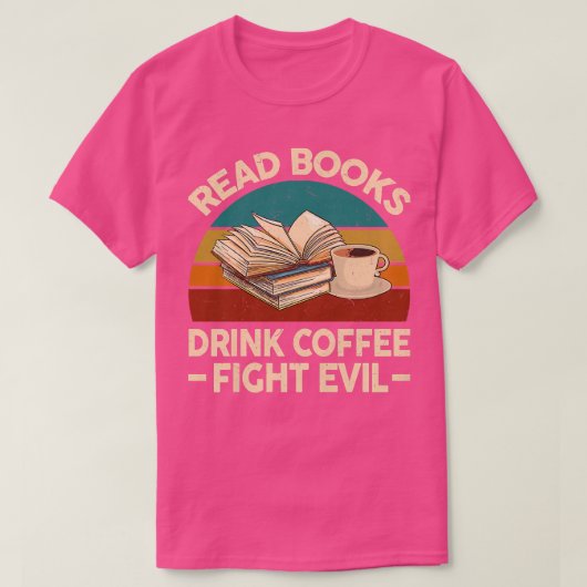 女子おもしろいT本読がコーヒを飲む Tシャツ (デザイン正面)