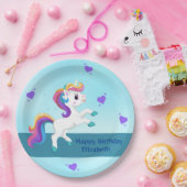女子お洒落ティール(緑がかった色)ユニコーンBIrthdayパーティー ペーパープレート (パーティー)