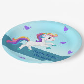 女子お洒落ティール(緑がかった色)ユニコーンBIrthdayパーティー ペーパープレート (アングル)