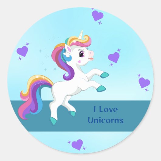 女子お洒落ティール(緑がかった色)ユニコーンBIrthdayパーティー ラウンドシール (正面)
