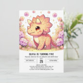 女子お洒落恐竜デジタル誕生日 招待状 (スタンド正面)