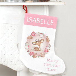 女子かわいいディアピンククリスマスストッキング スモールクリスマスストッキング