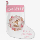 女子かわいいディアピンククリスマスストッキング スモールクリスマスストッキング (正面)