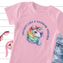 女子かわいいレインボーカスタムユニコーンTシャツ